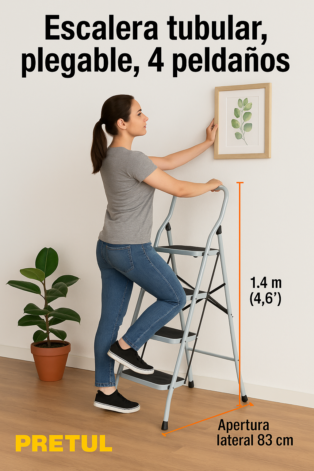 Escalera Plegable Pretul 4 Pasos Resistente Y Práctica
