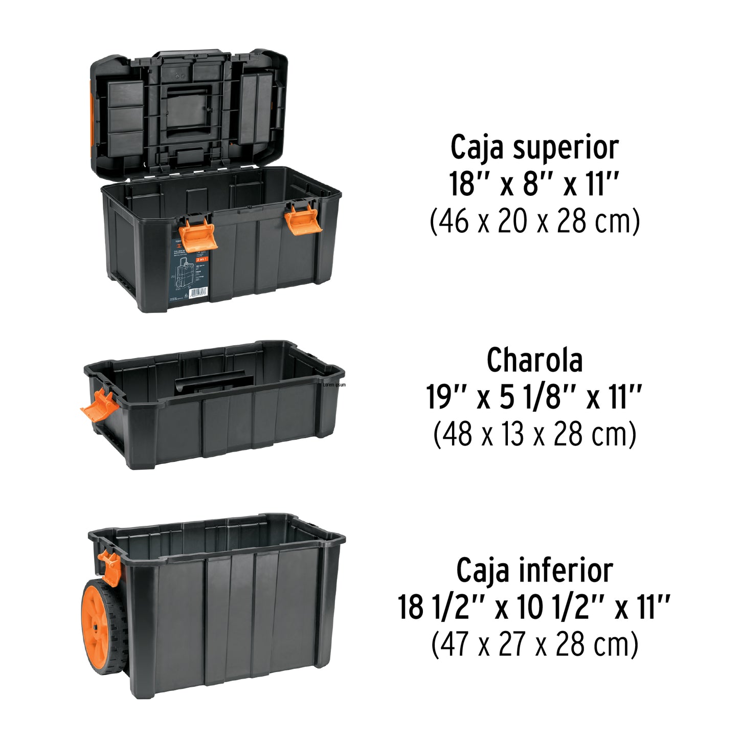 Caja para herramienta,19"x25" con ruedas, 3 en 1 desmontable