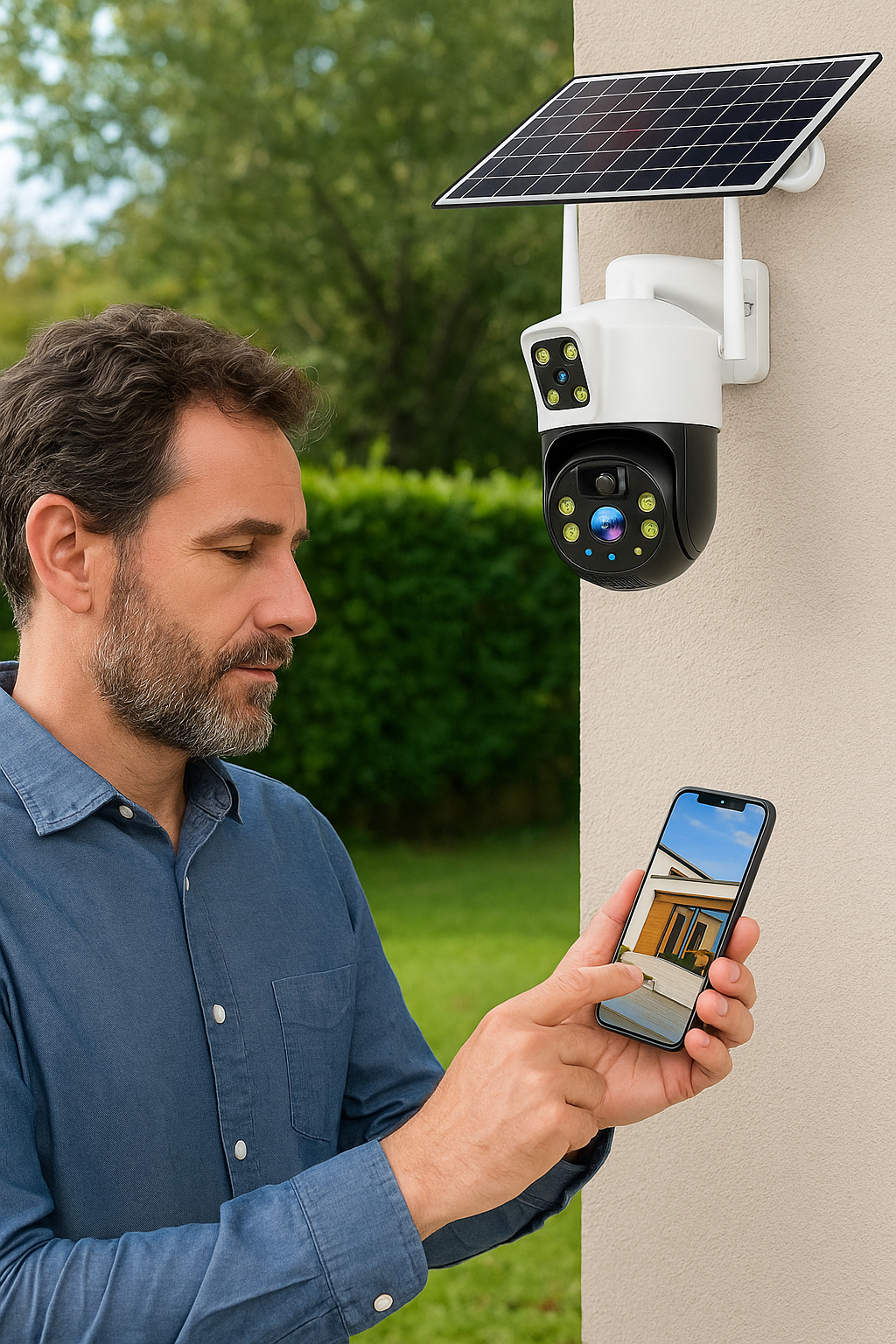 Cámara Solar Ptz 360° Wifi Doble Lente Exterior Seguridad Blanco