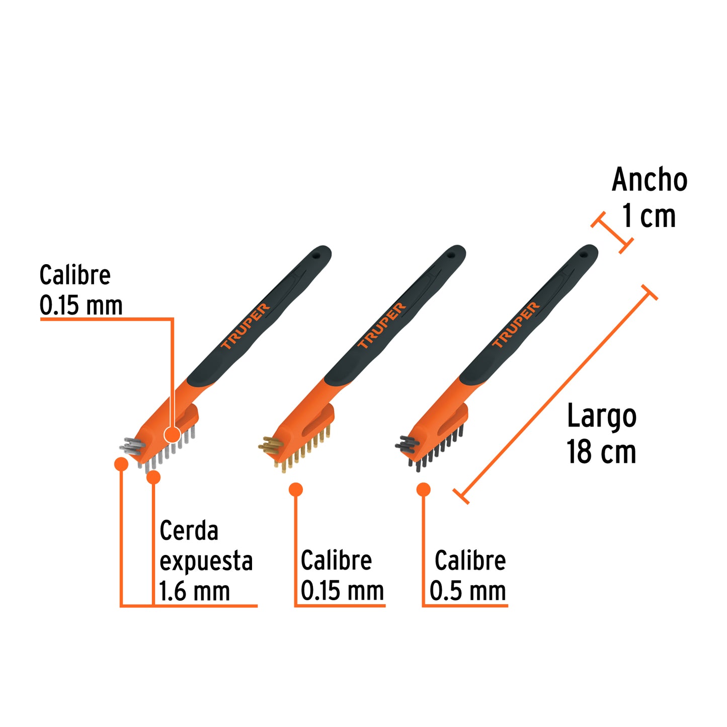 Juego de 3 mini cepillos de alambre 28 pinceles, Truper
