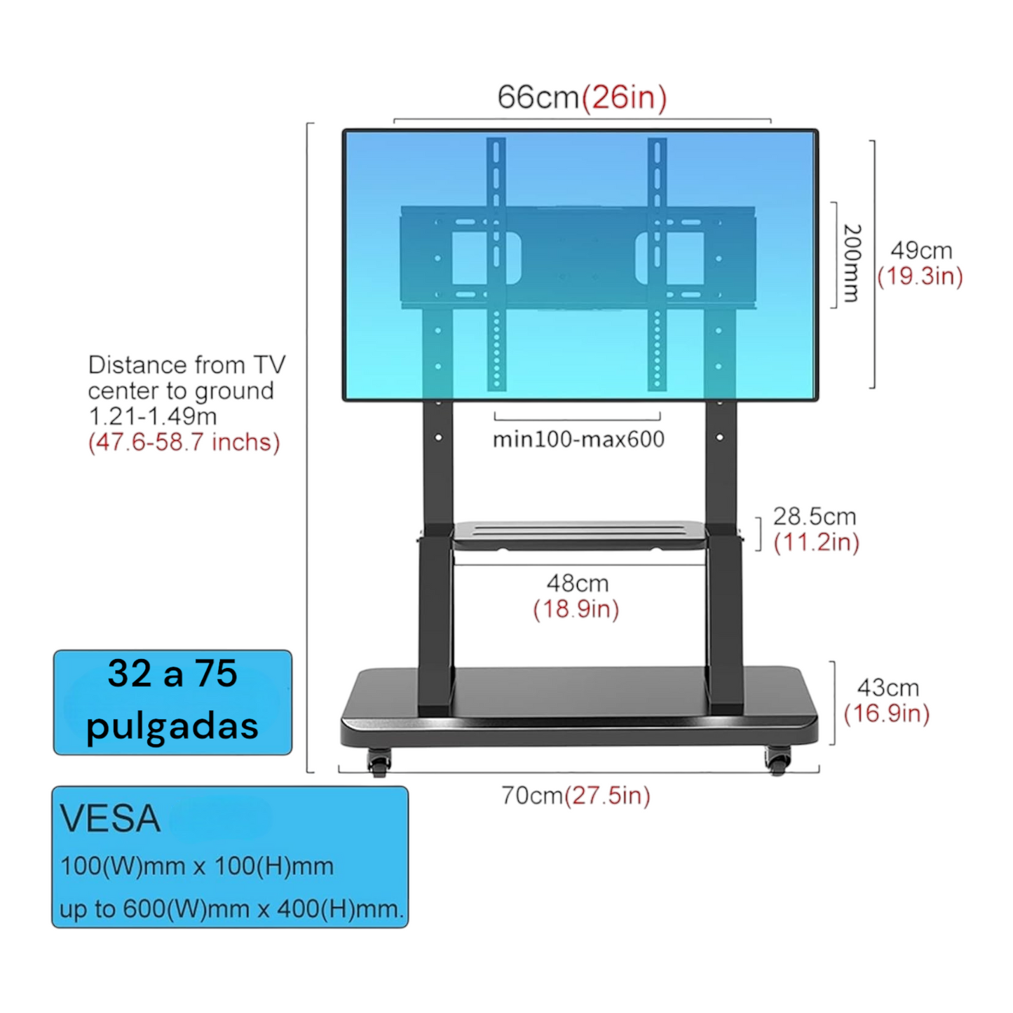 Soporte Pedestal Ruedas 32 A 70/max 50kg Tv Móvil Eventos