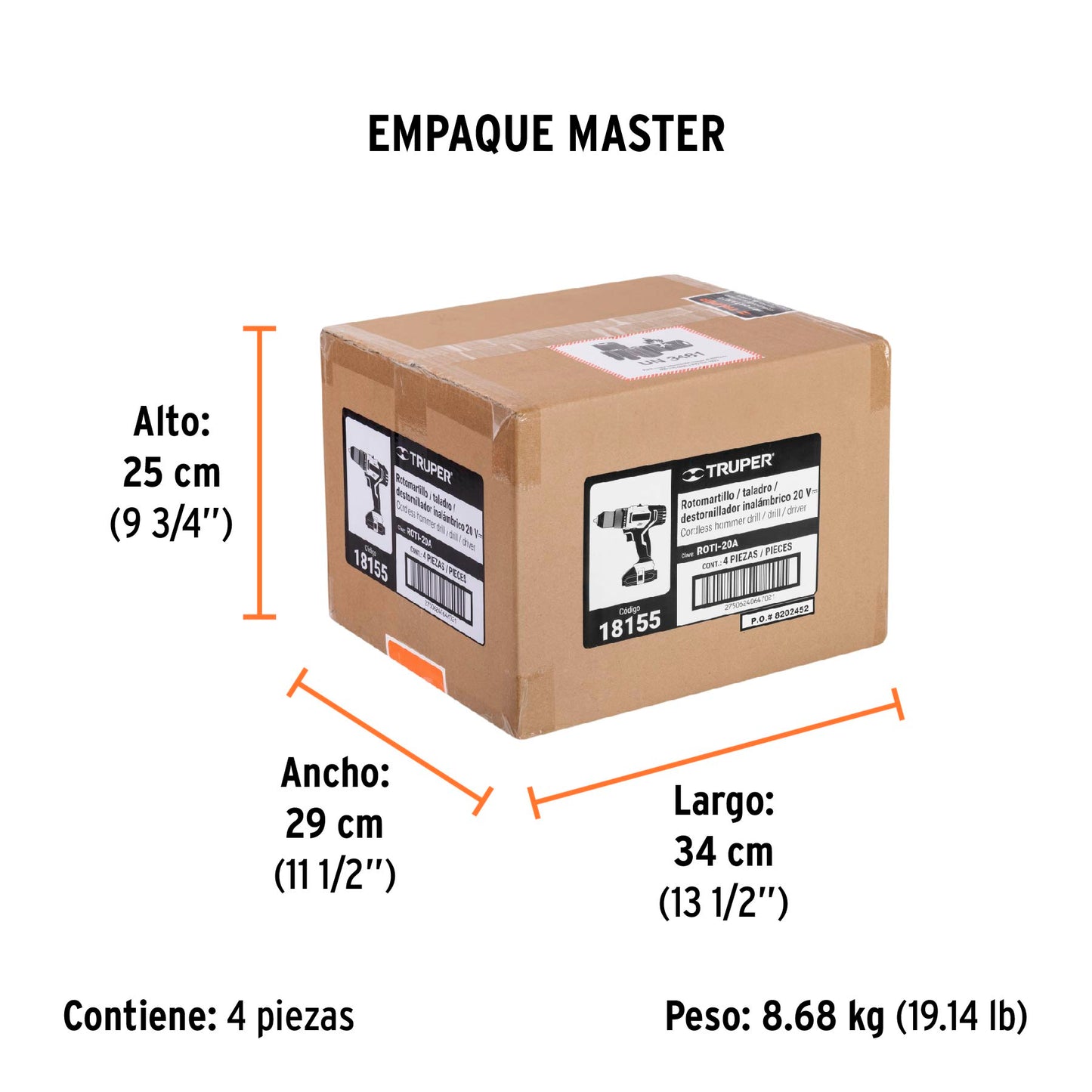 Rotomartillo 1/2", 20V, 1 batería 2Ah, PRO