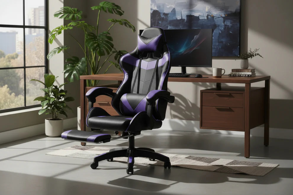 Silla Gamer y Oficina Apoya pies Reclinable TriMAx Pc Azul rojo negro, rosa blanco