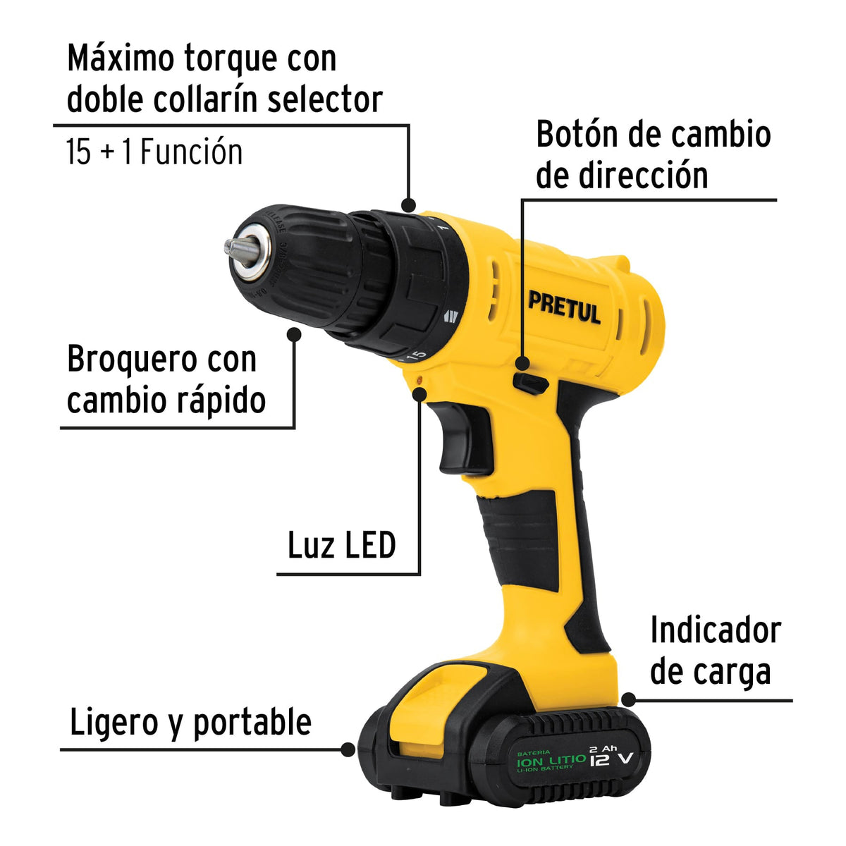 kit Taladro Pretul 12V Ligero Para Instalar Y Reparar