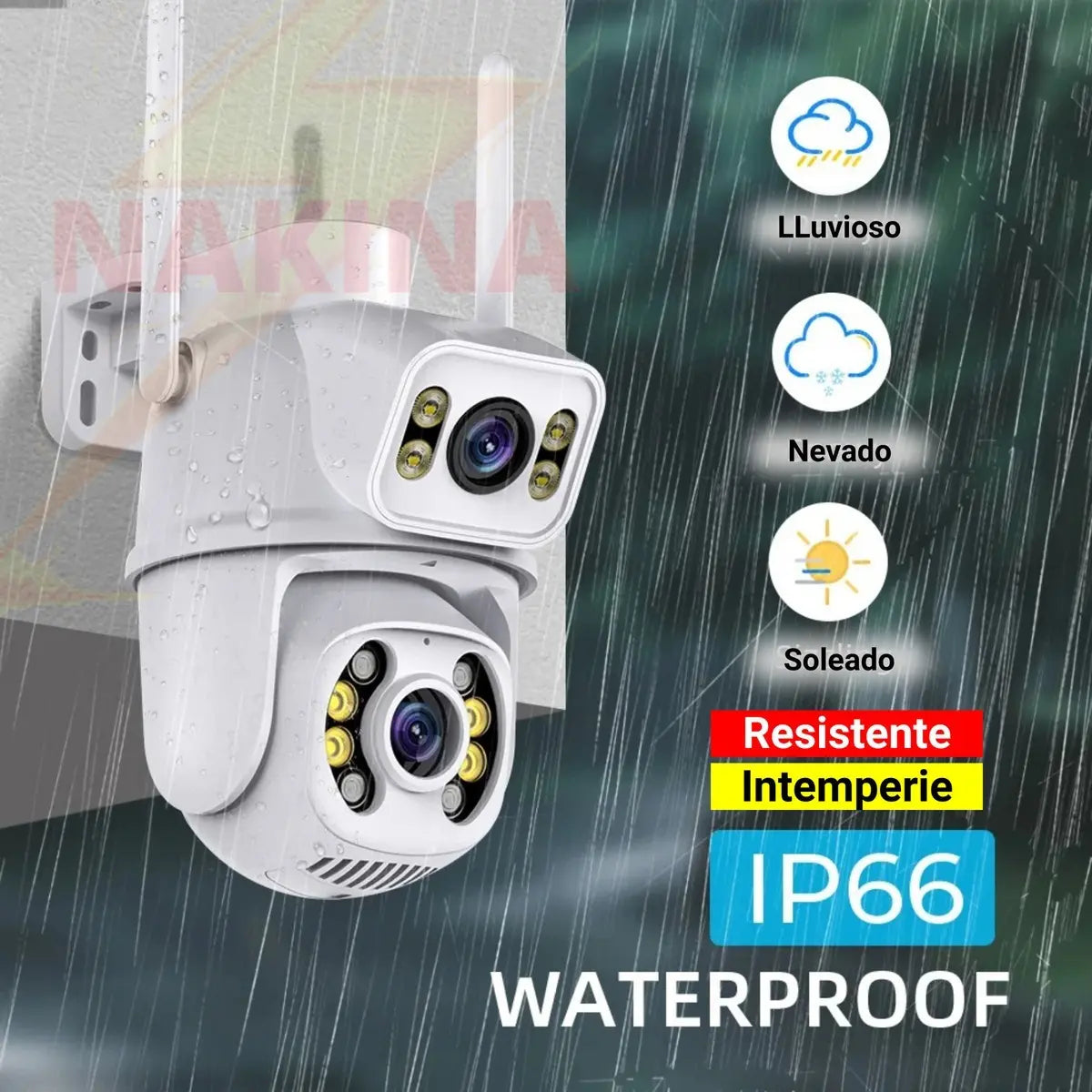 Cámara de Seguridad PTZ Doble Lente V380 WiFi Exterior HD 350
