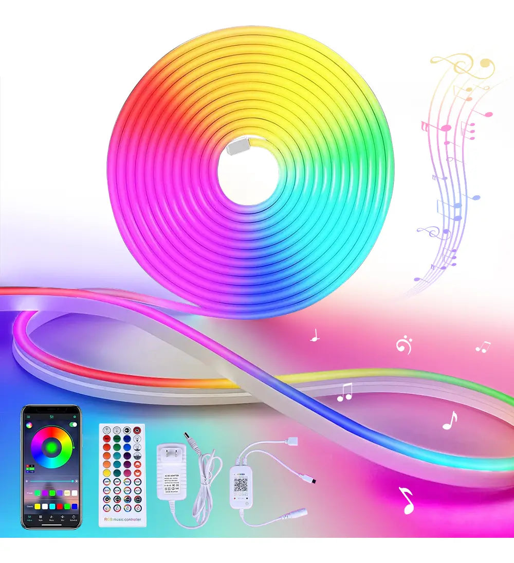 Tira De Luz Led Rgb De Neón Ip65 Flexible Bluetooth De 5m