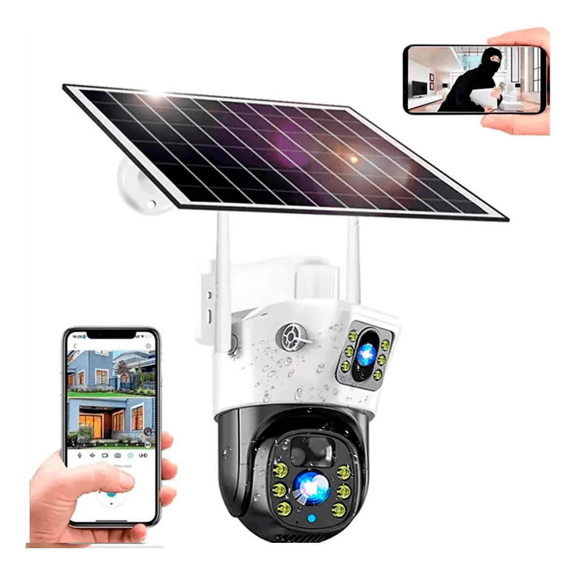 Cámara Solar Ptz 360° Wifi Doble Lente Exterior Seguridad Blanco