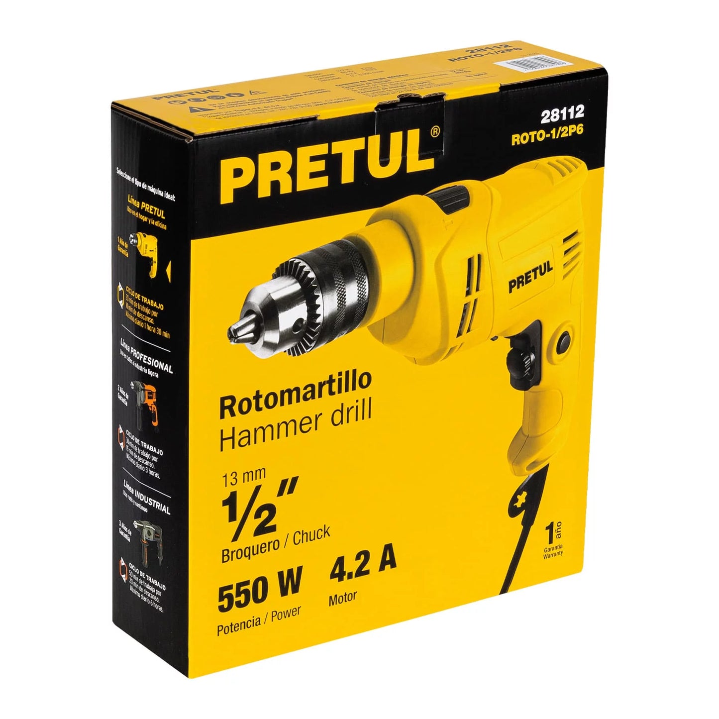 Rotomartillo 1/2", 550W, PRETUL