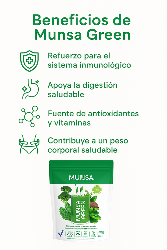 Munsa Green Mix De Frutas Y Verduras Verdes 250g Con Nopal Espinaca Brócoli Jengibre Limón Superfood Vegano Prebióticos Suplemento Saludable