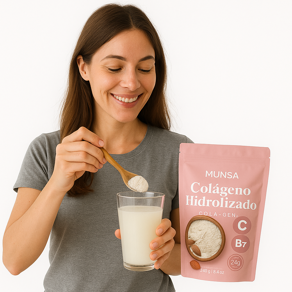 Colágeno Hidrolizado Munsa Con Vitamina C Biotina Calcio Y Prebióticos Suplemento Natural Para Piel Firme Cabello Radiante Y Articulaciones Fuertes