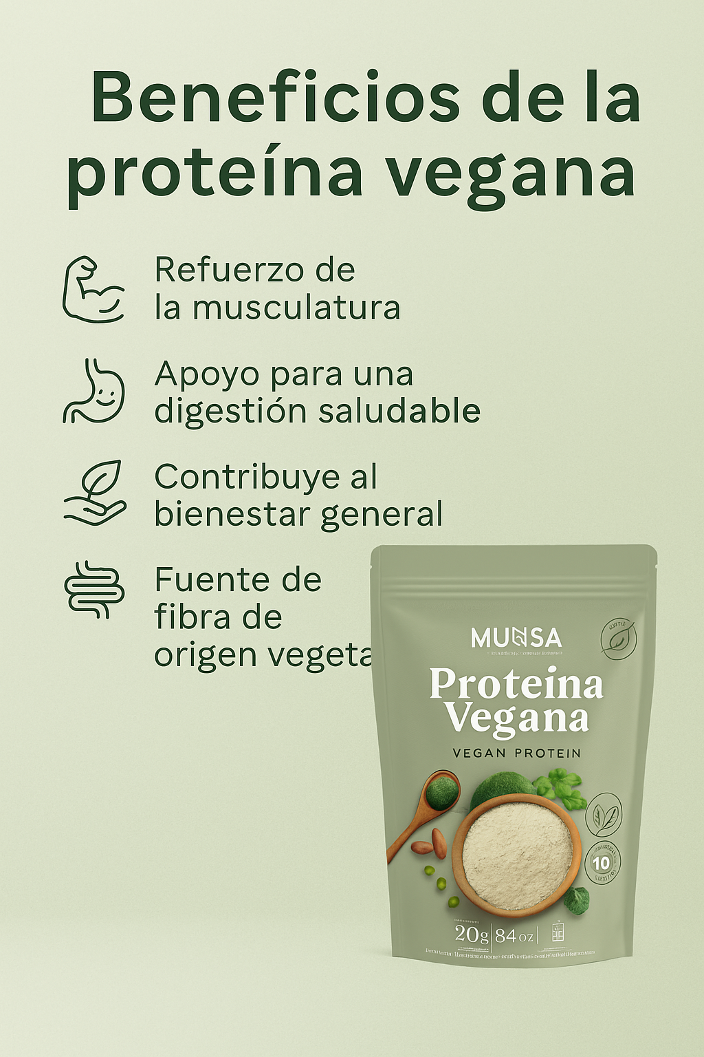 Proteína Vegana Munsa En Polvo Con Almendra Arveja Brócoli Y Espirulina Suplemento Natural Alto En Proteínas Energía Recuperación Muscular Saludable