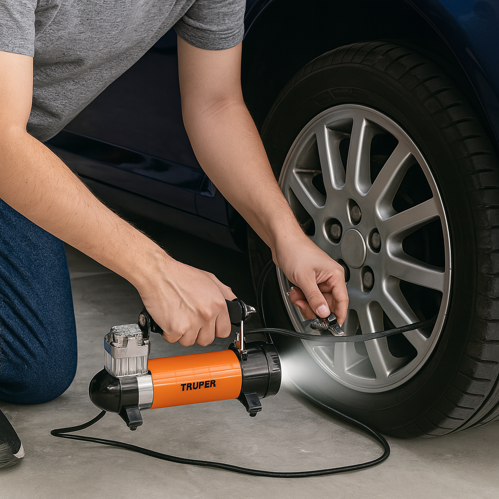Compresor De Aire Para Carro 12v Con Maletín Truper Comp-12 19999 Color Naranja/negro