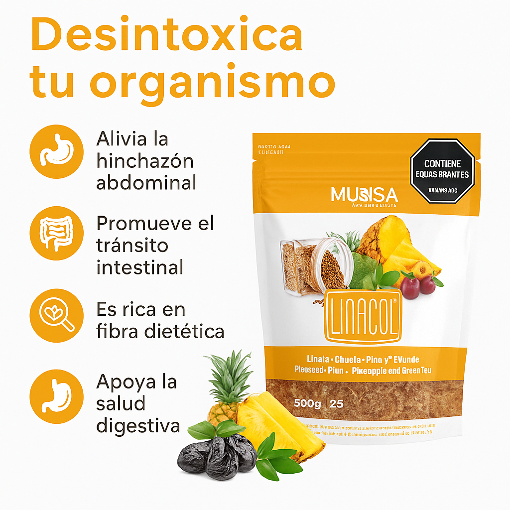 Linacol Munsa Fibra 500g Ciruela + Linaza + Piña +té Verde
