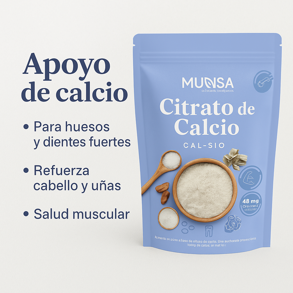 Citrato De Calcio Munsa En Polvo Fortalece Huesos, Dientes Y Articulaciones Con Energía Y Alta Absorción Diaria 240g