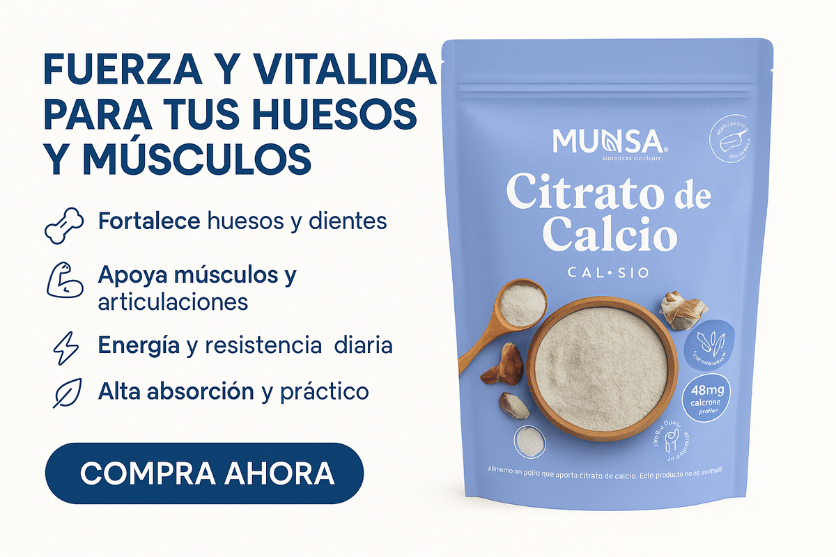 Citrato De Calcio Munsa En Polvo Fortalece Huesos, Dientes Y Articulaciones Con Energía Y Alta Absorción Diaria 240g