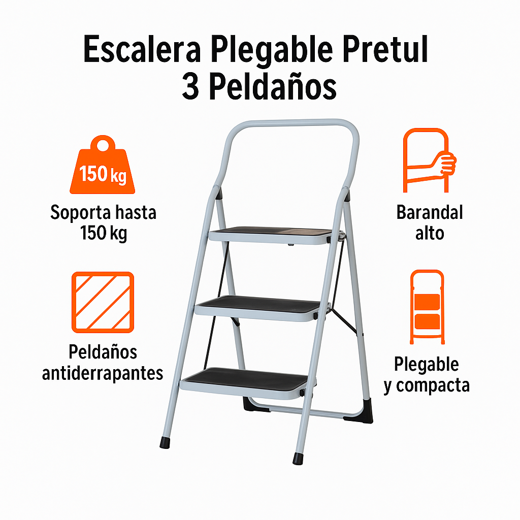 Escalera Pretul 3 Peldaños Plegable, segura en cada paso