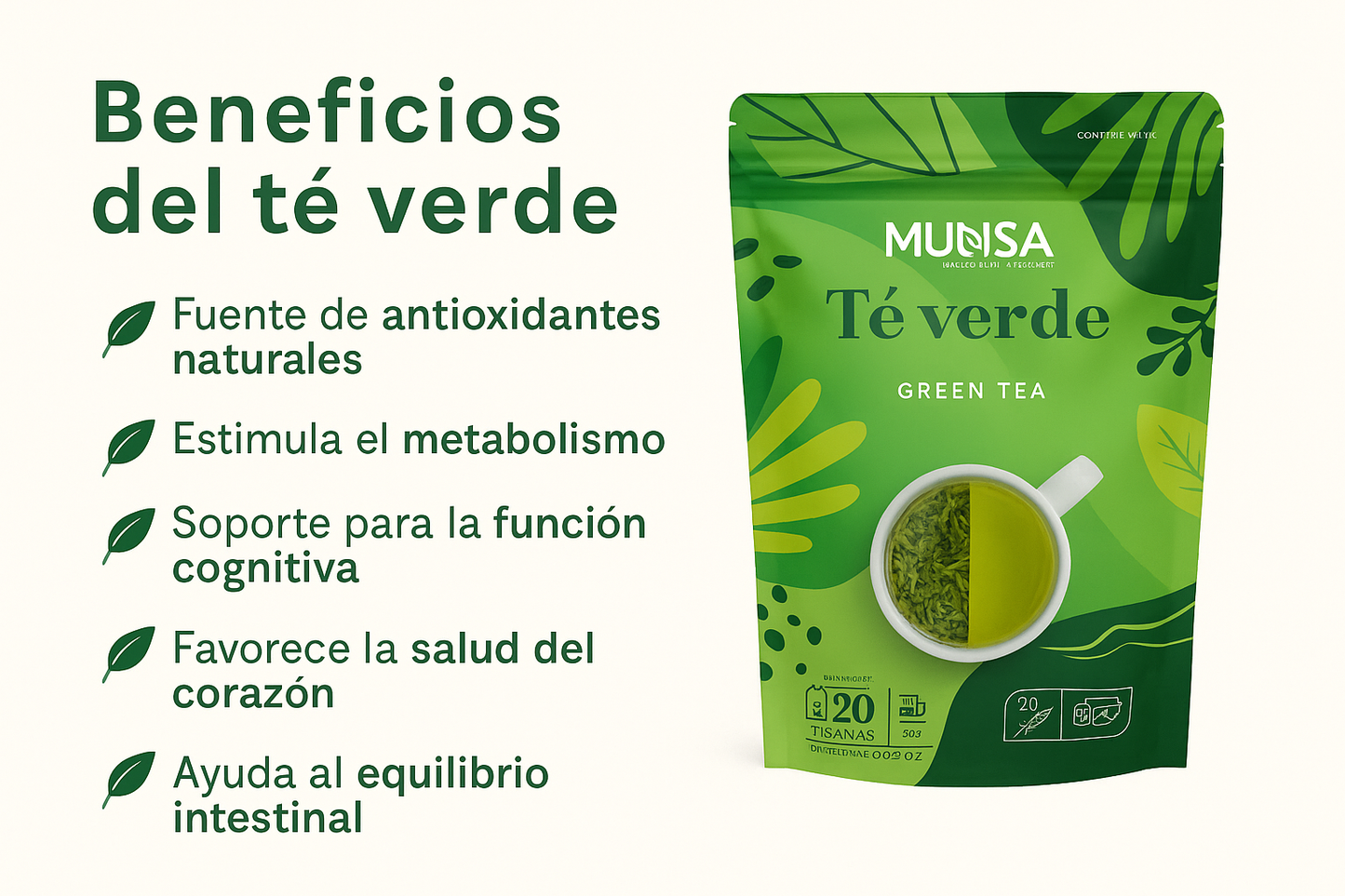 Té Verde Herbal Munsa Frescura Y Ligereza