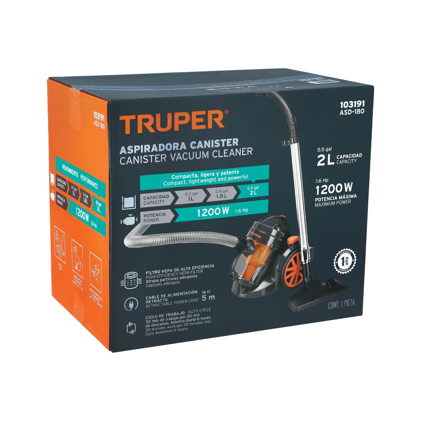 Aspiradora Truper 1200 W | Potencia limpia sin esfuerzo