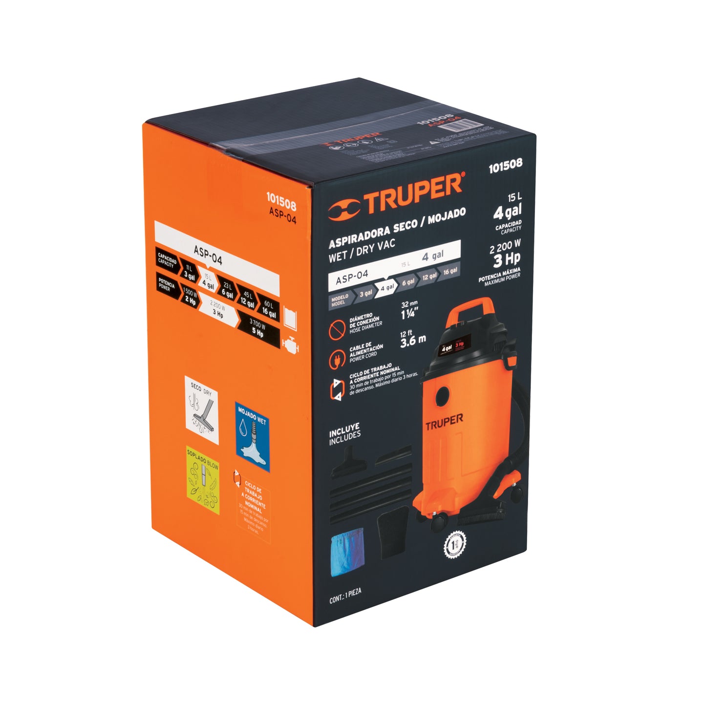 Aspiradora truper solidos y liquidos 4 galones