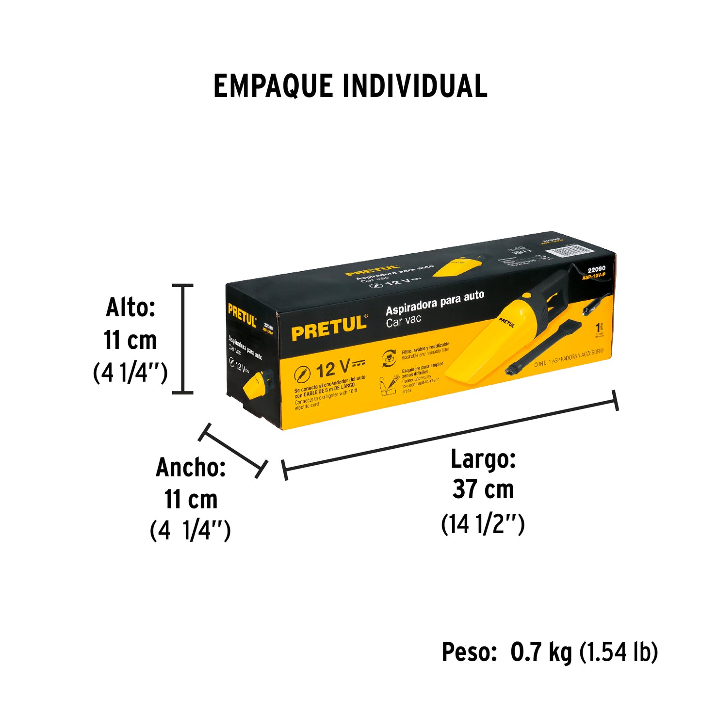 Aspiradora para Auto Pretul 12V – Potente y Compacta