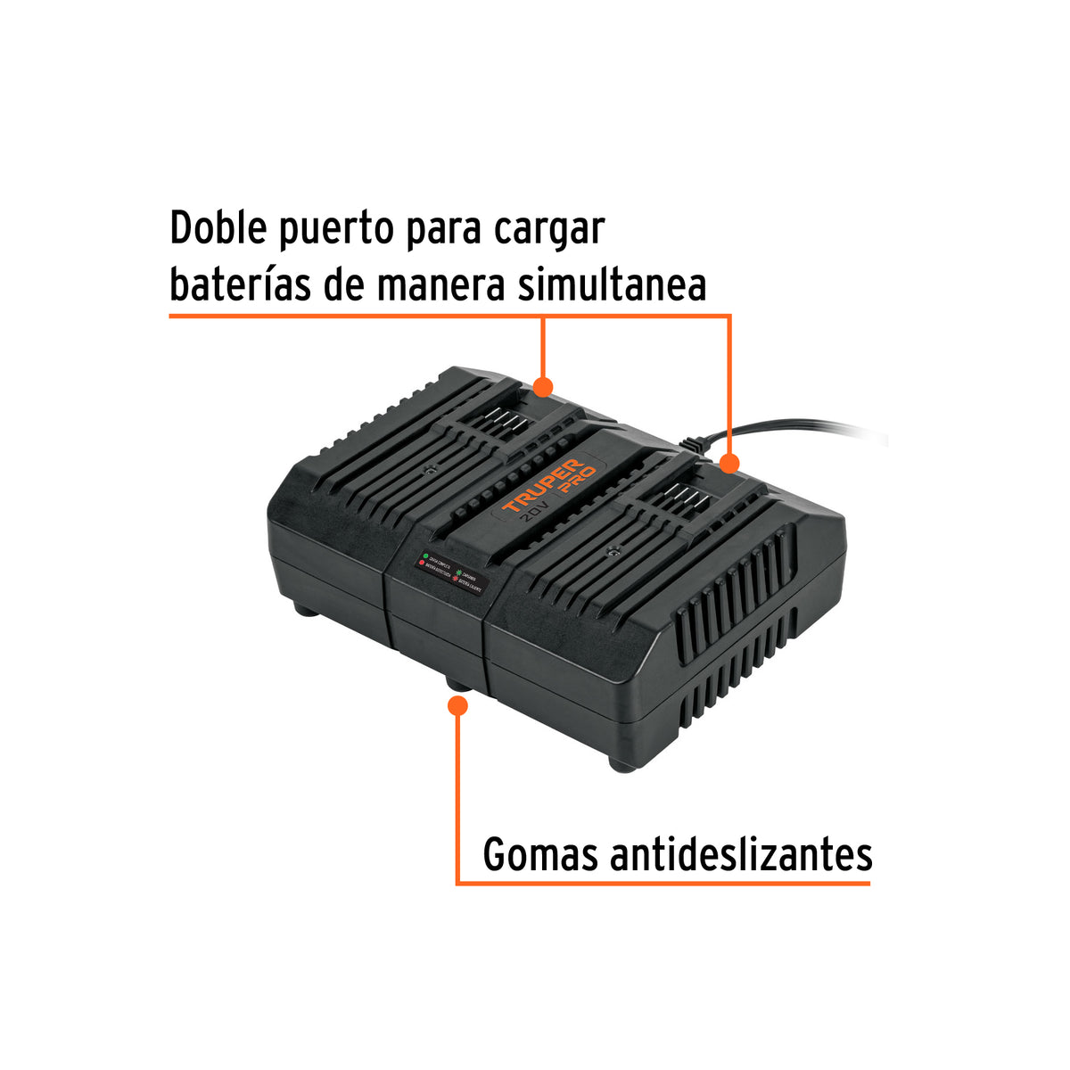 Combo cargador dual con 2 baterías de 2Ah, 20V, TRUPER PRO