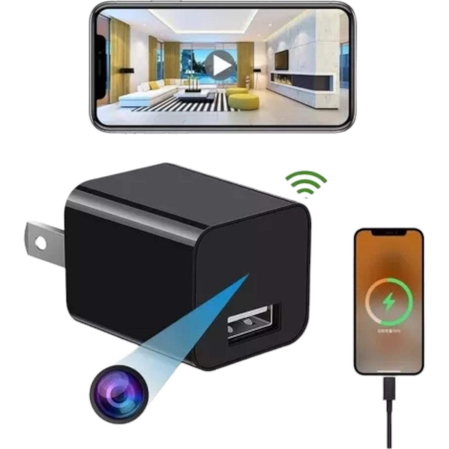 Cargador Oculto Mini Cámara Espía Camuflaje Espía 1080p Wifi