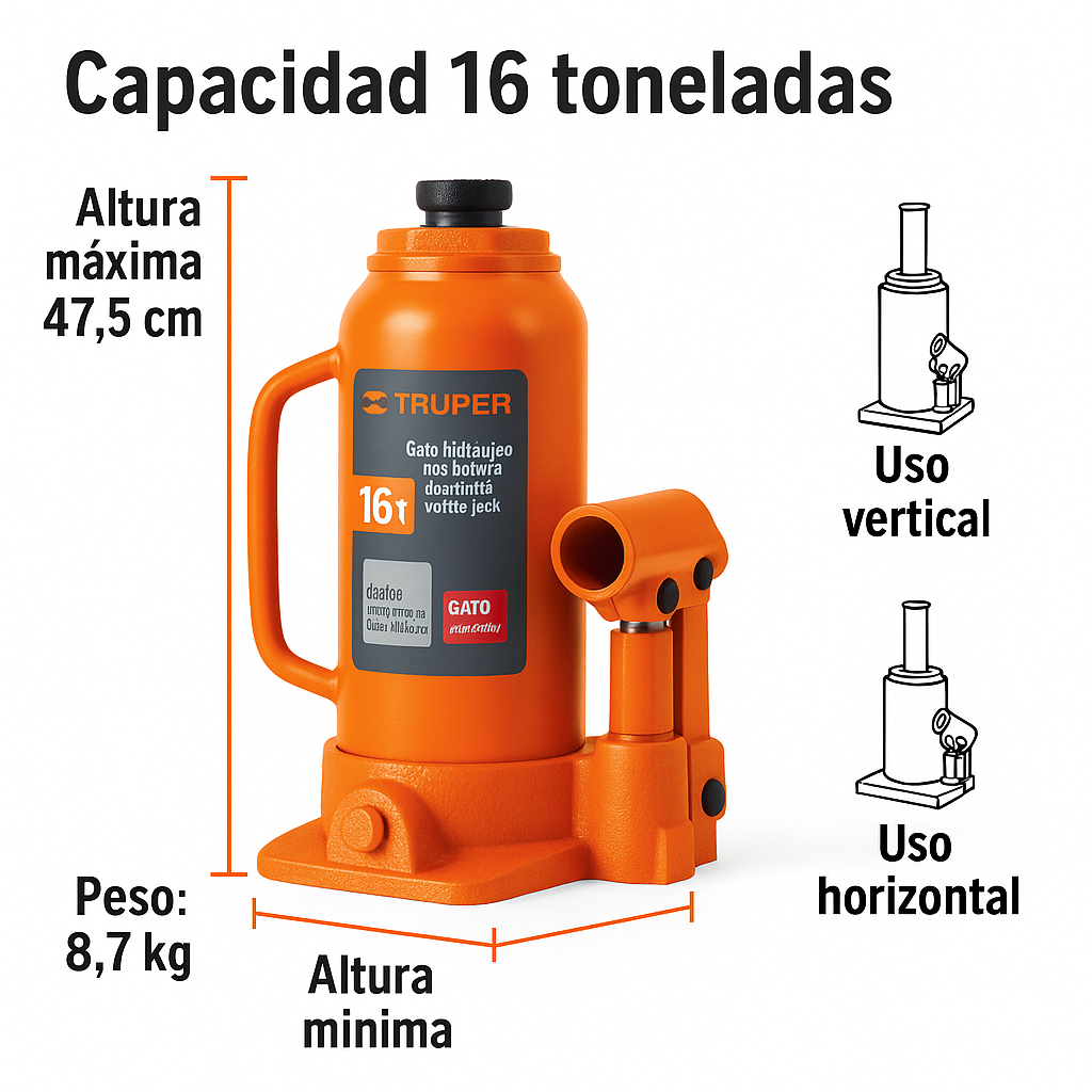 Gato hidráulico de botella de 16 Ton, Truper