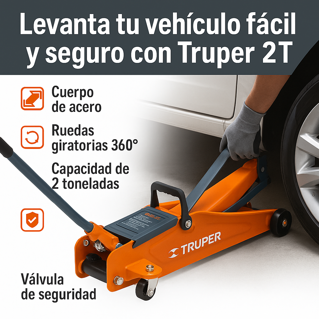 Gato hidráulico de patín, 2t, 50 movimientos, Truper