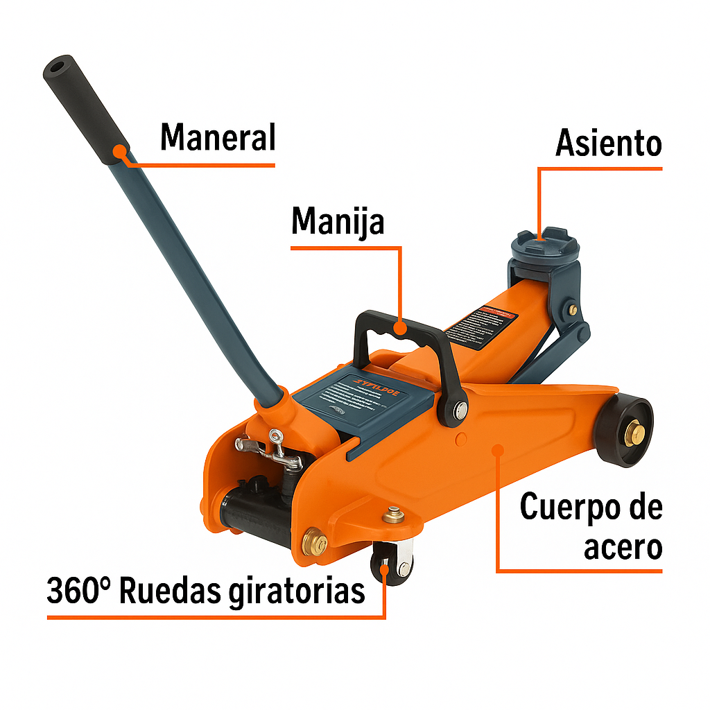 Gato hidráulico de patín, 2t, 50 movimientos, Truper