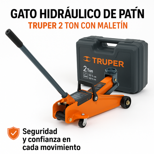 Gato hidráulico de patín 2t, 50 movimientos, maletín, Truper