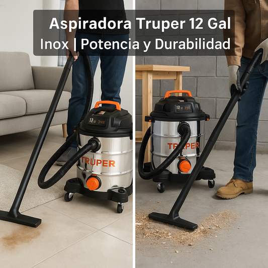 Aspiradora de sólidos y líquidos, 12 gal, acero inox, TRUPER
