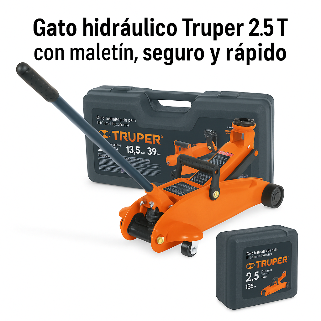 Gato hidráulico Truper 2.5T, elevación rápida y segura