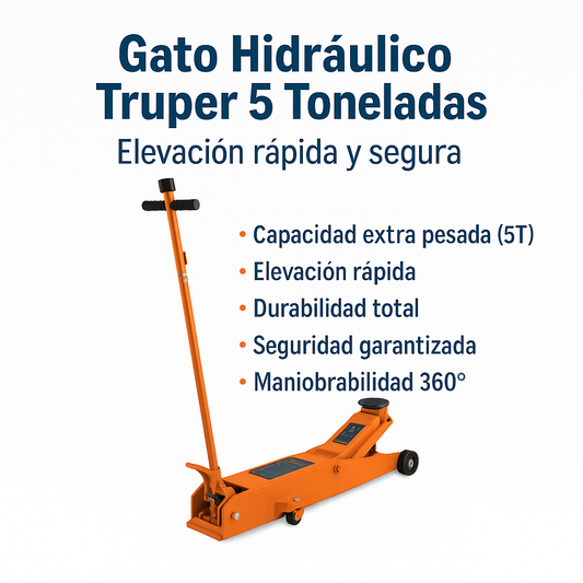 Gato hidráulico de patín 5t profesional, elev rápida, Truper