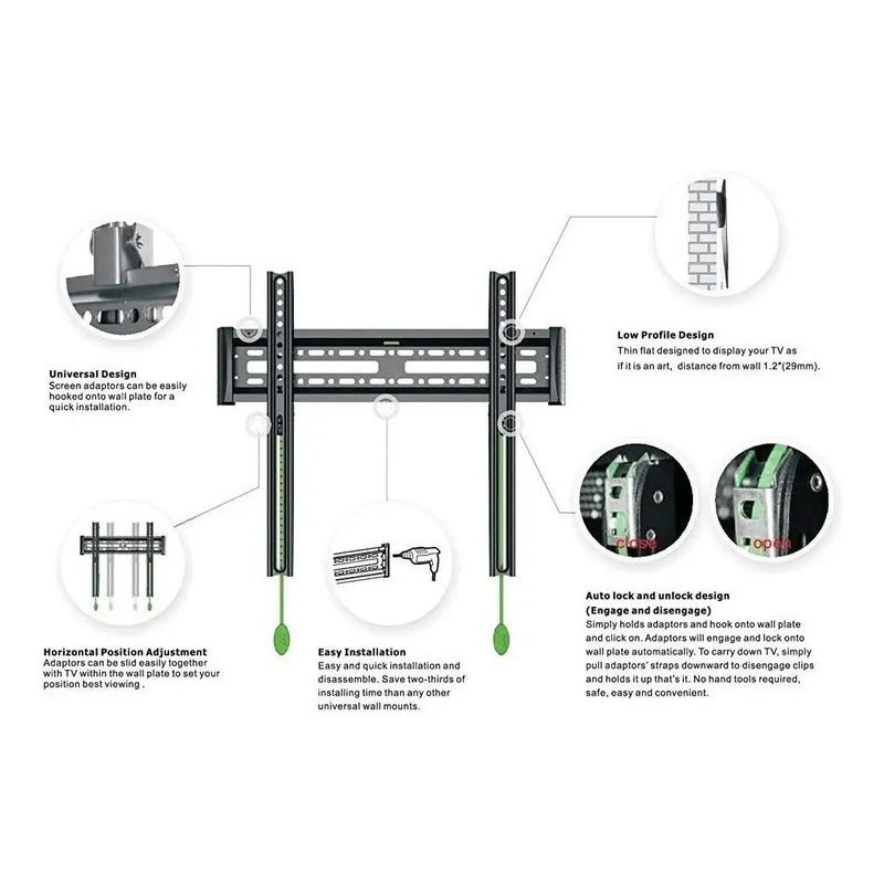 Soporte Fijo Para Tv  De 32 A 65 Pulgadas Ms-d2-f Negro