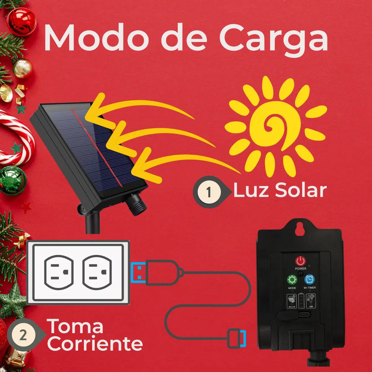 Guirnalda Solar LED 50m 500 Luces IP66 Con Sensor y Control Remoto