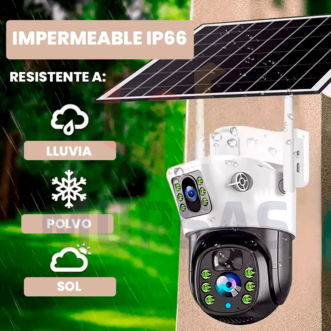 Cámara Solar Ptz 360° Wifi Doble Lente Exterior Seguridad Blanco
