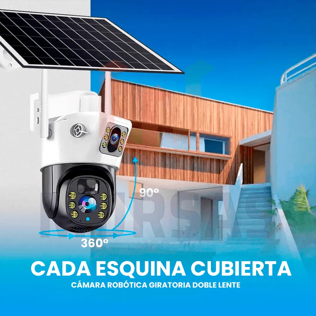 Cámara Solar Ptz 360° Wifi Doble Lente Exterior Seguridad Blanco