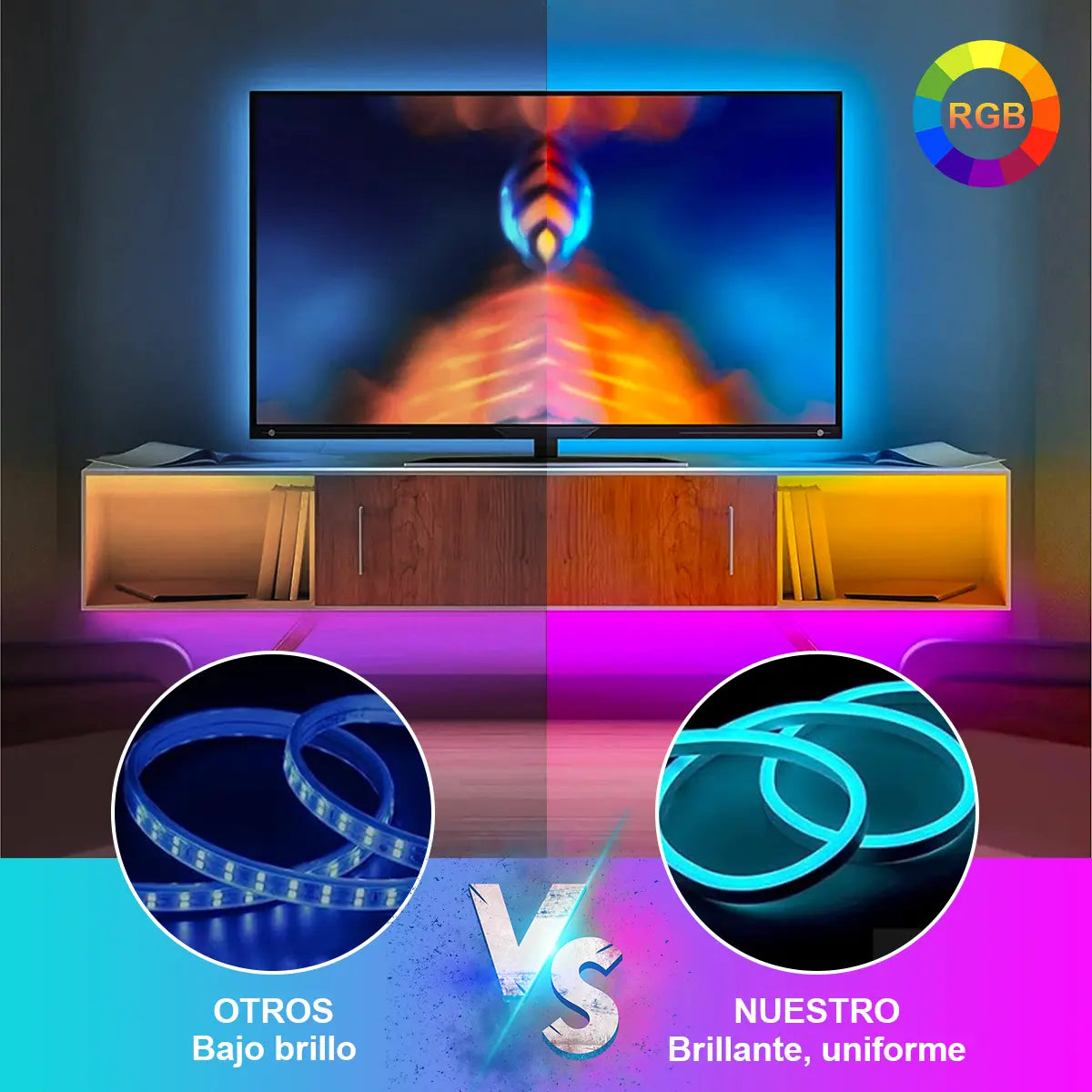 Tira De Luz Led Rgb De Neón Ip65 Flexible Bluetooth De 5m