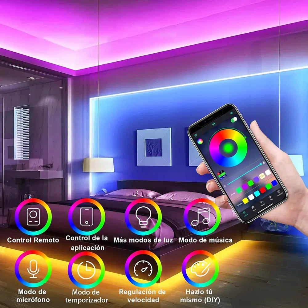 Tira De Luz Led Rgb De Neón Ip65 Flexible Bluetooth De 5m