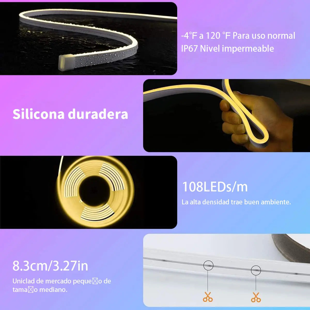 Tira De Luz Led Rgb De Neón Ip65 Flexible Bluetooth De 5m