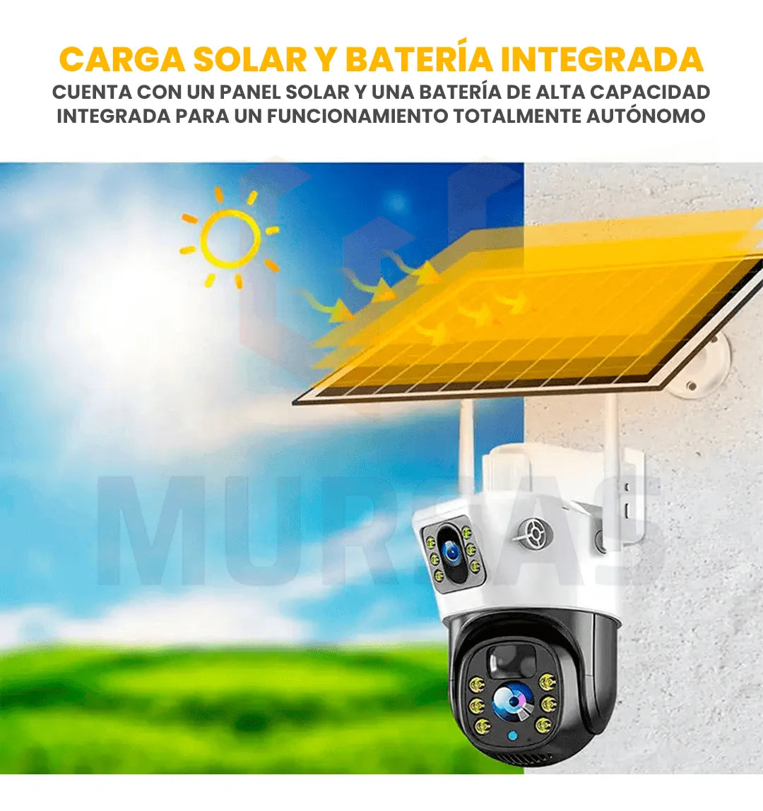 Cámara Solar Ptz 360° Wifi Doble Lente Exterior Seguridad Blanco
