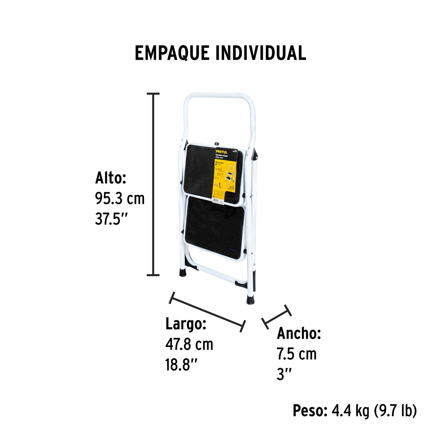 Escalera Tubular Plegable Pretul de 2 Peldaños – Compacta, ligera y segura