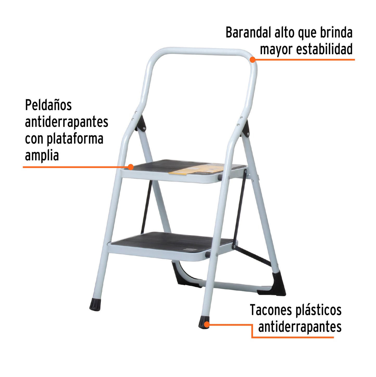 Escalera Tubular Plegable Pretul de 2 Peldaños – Compacta, ligera y segura