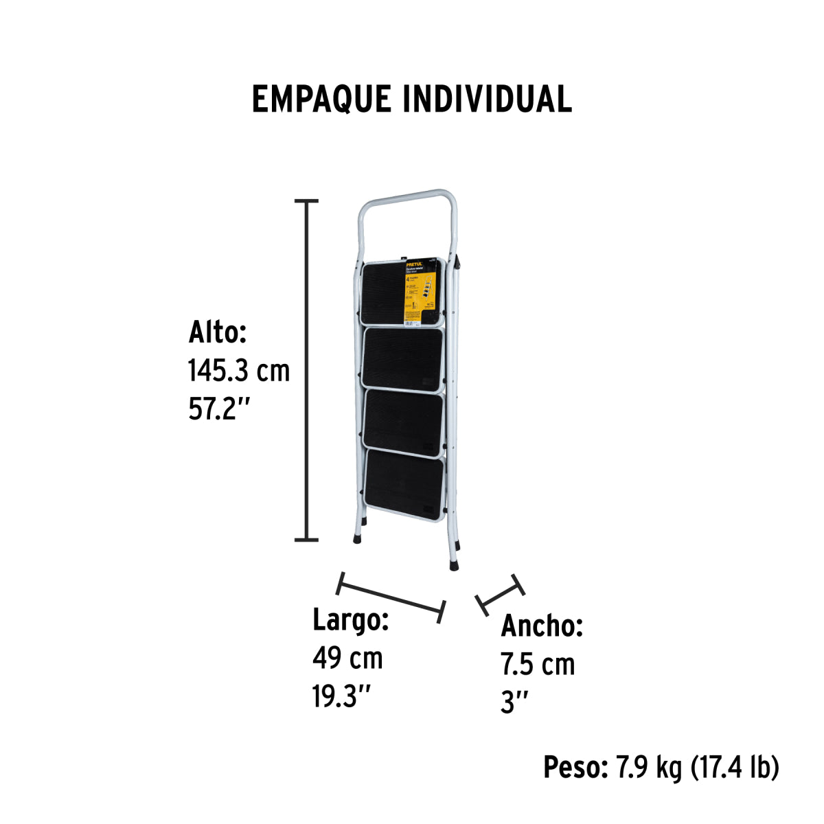 Escalera Plegable Pretul 4 Pasos Resistente Y Práctica