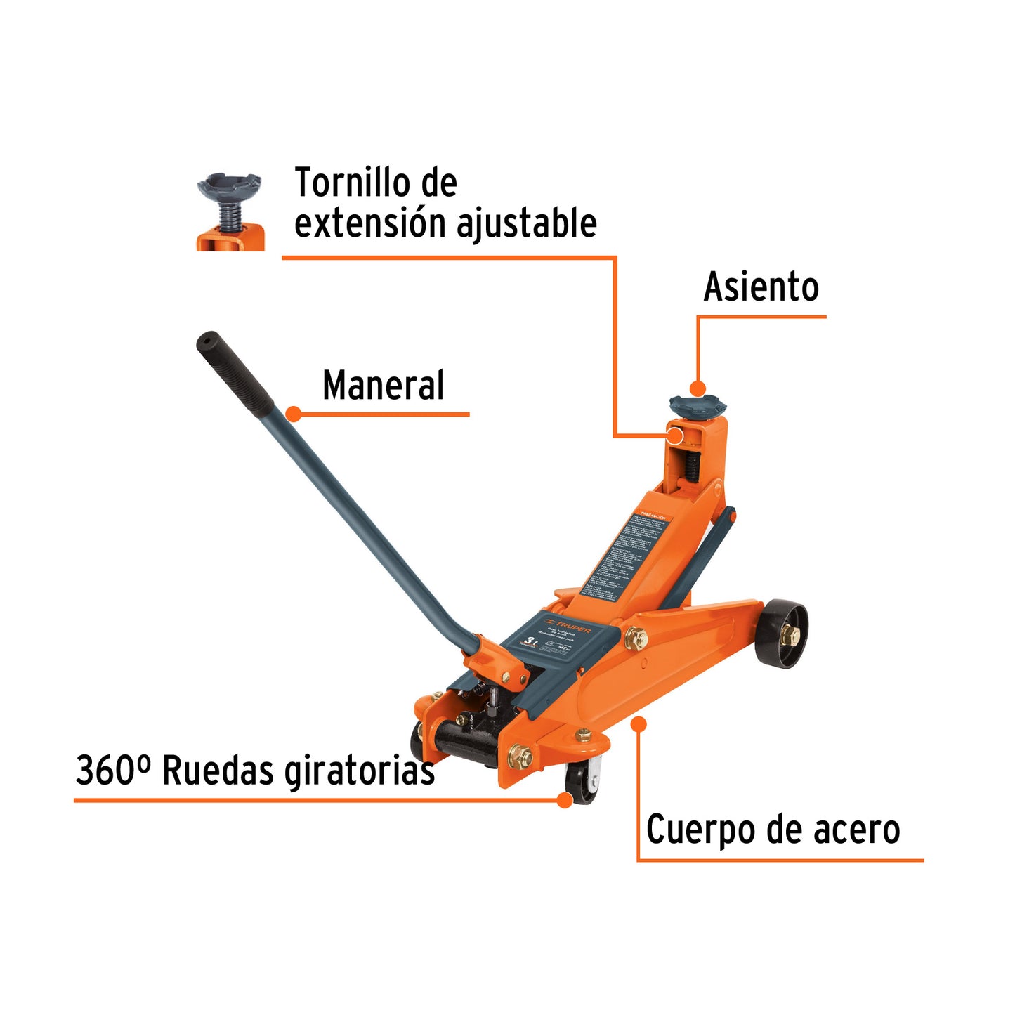 Gato Hidráulico Truper 3T con Maletín | Fuerza y Seguridad
