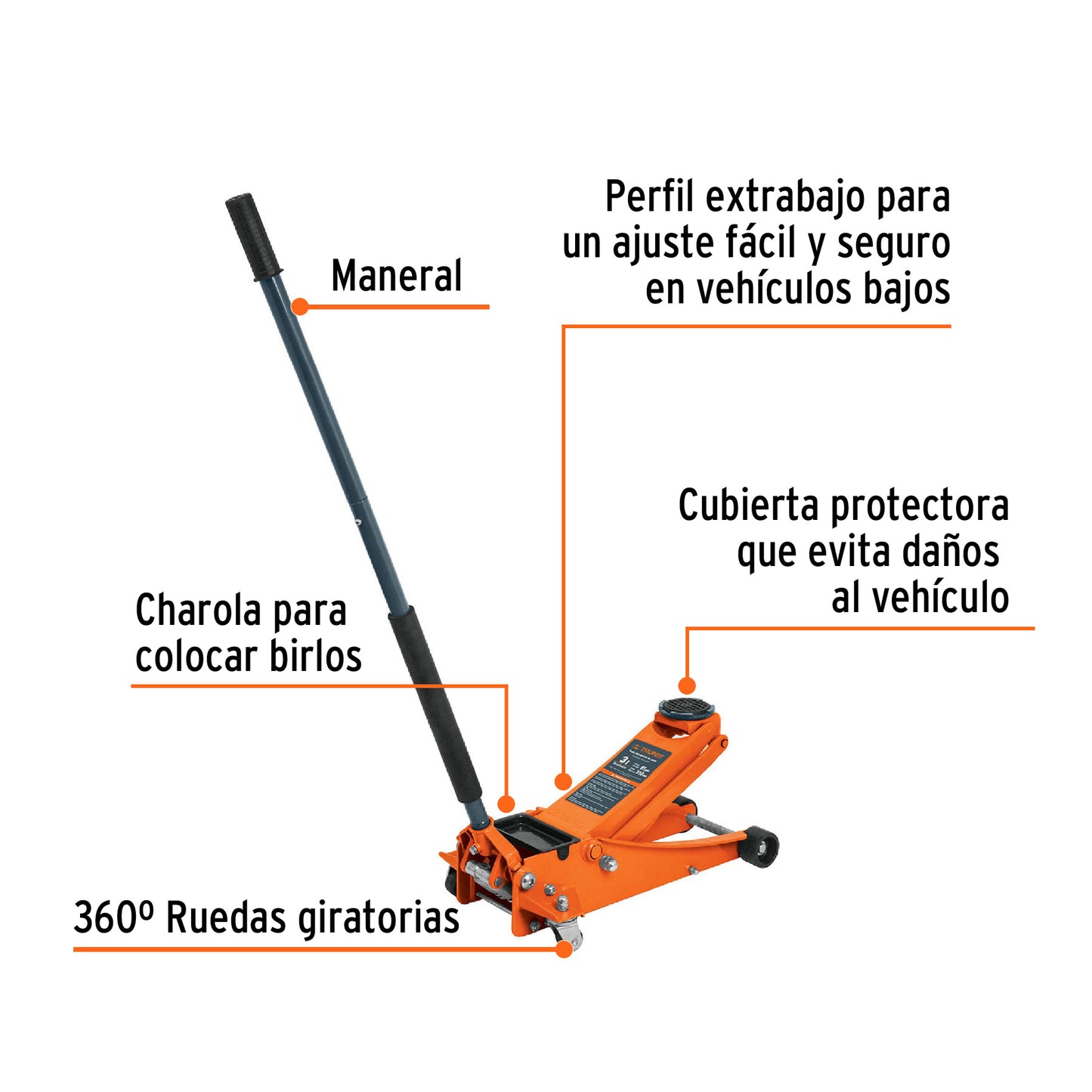 Gato hidráulico profesional de patín, 3t, elevación rápida
