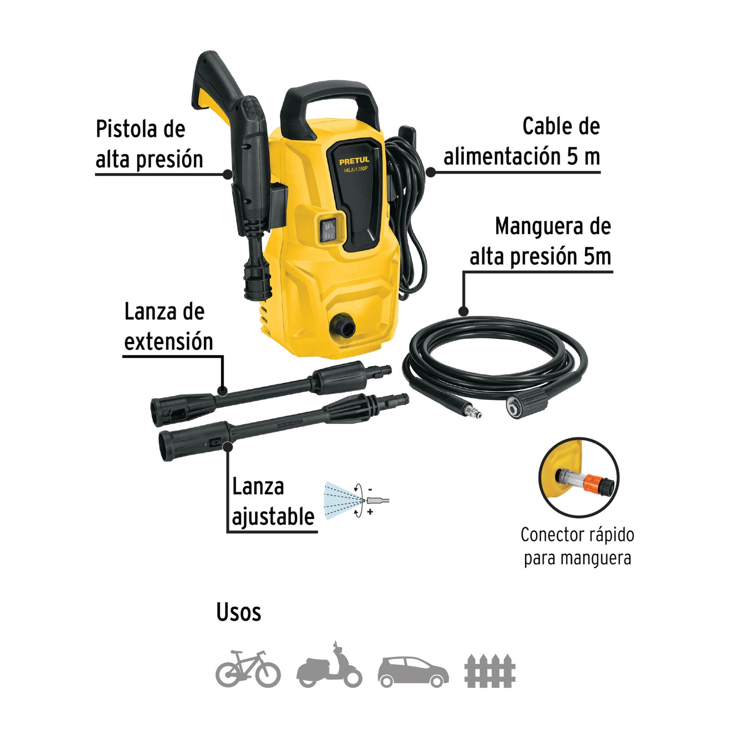 Hidrolavadora Electrica 1350 PSI Limpieza fácil, potente y segura