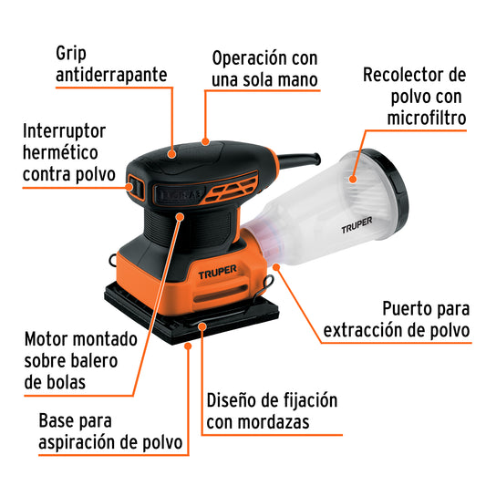 Lijadora Orbital Truper Lior-1/4a 240w Naranja