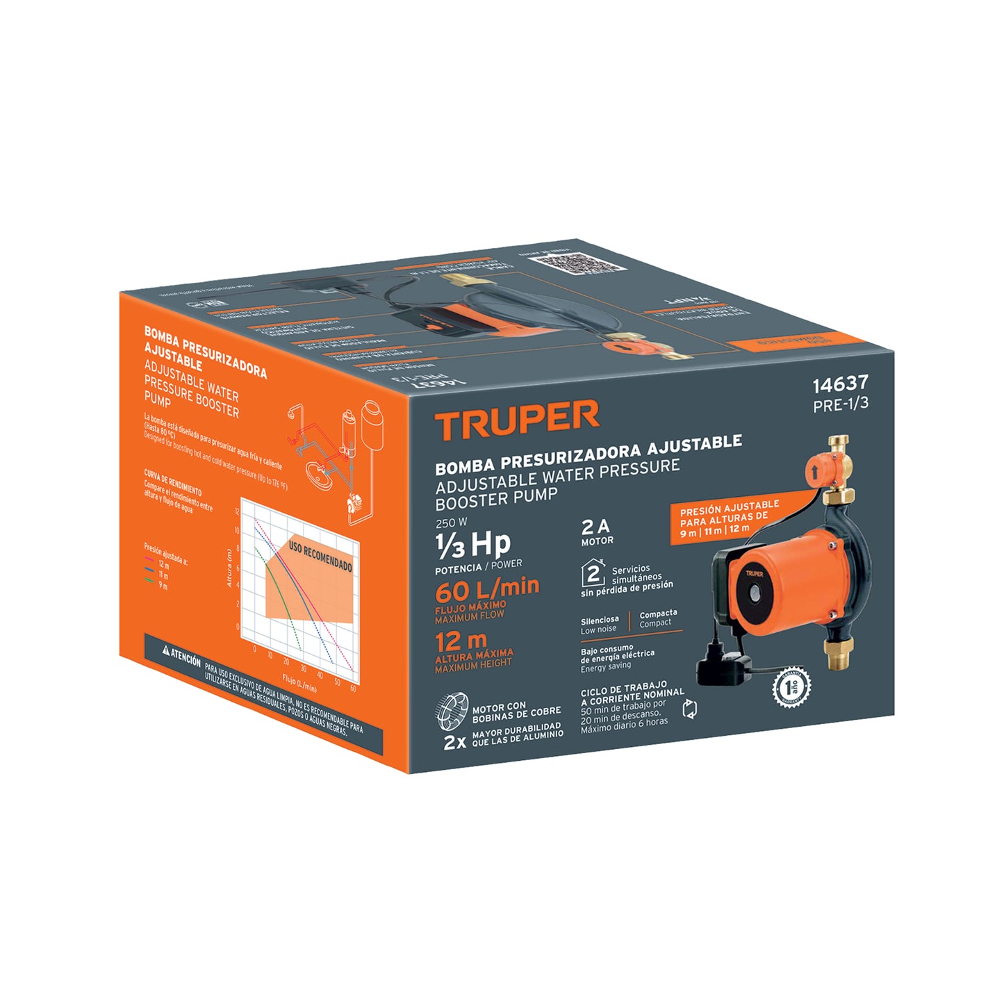 Bomba presurizadora 1/3 HP, con sensor regulable, TRUPER