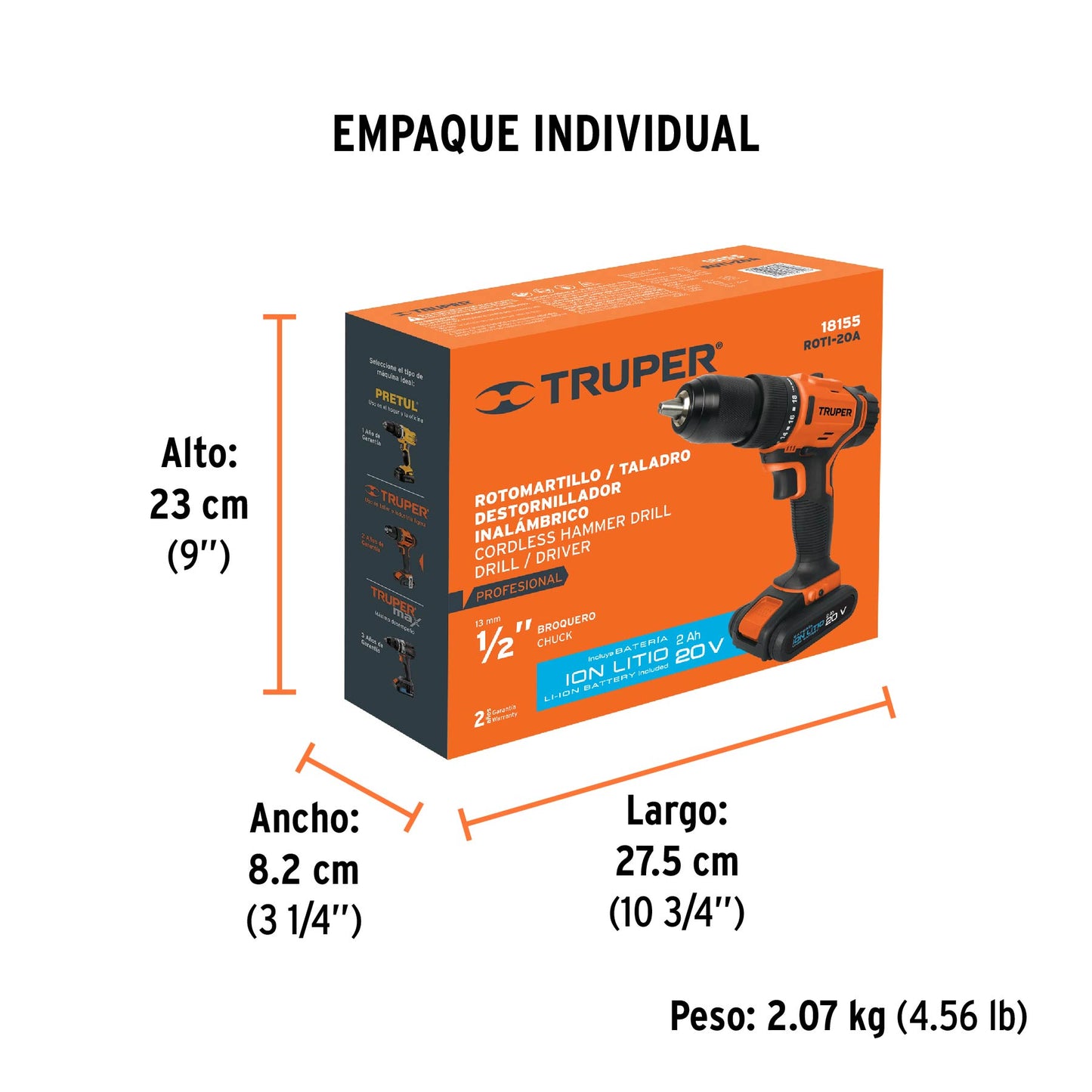 Rotomartillo 1/2", 20V, 1 batería 2Ah, PRO